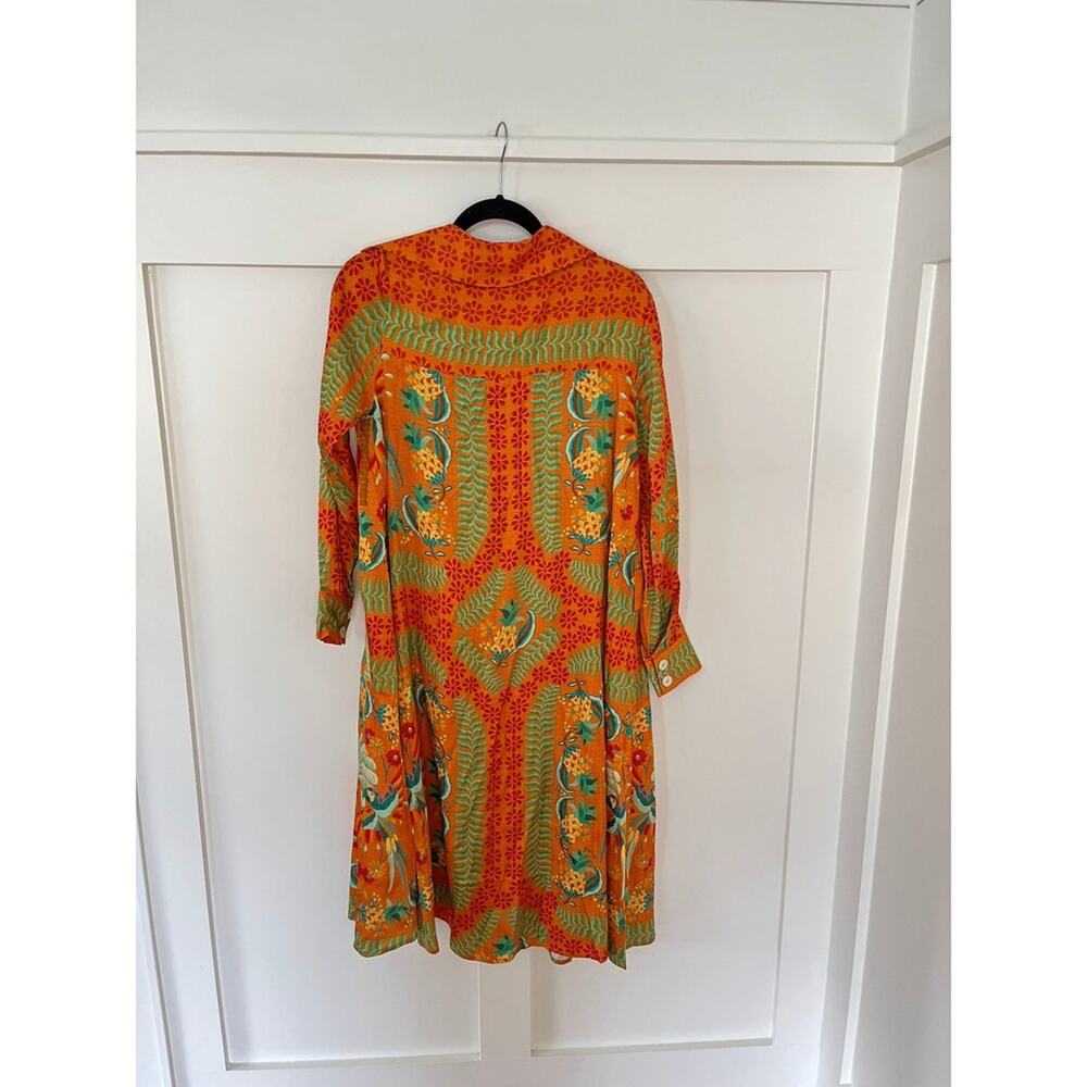 Farm Rio Multicolor Tropical Bird Print Button Front Shirt Dress Midi Belted - Picture 3 of 4